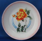 Vintage Enamelware Bowl Stencil Roses Blue Trim