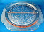 Pink Madrid Relish Glass Plate Federal Depression 2 Sec