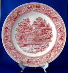 Click to view larger image of Memory Lane Pink Transfer Dinner Plate Royal China USA Red White (Image1)