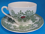 Cup And Saucer Green Transferware Kent Wedgwood England
