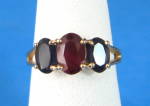 Ring 14kt Gold 2 Dark Sapphires Garnet Genuine Vintage