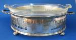 Click here to enlarge image and see more about item 4292: English Pyrex Dish In EPNS Galleried Caddy Art Deco Silver 1930-1940s