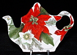 Click here to enlarge image and see more about item 4383: Teapot Shape Tea Bag Caddy Poinsettia Royal Patrician