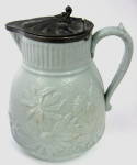 Antique Salt Glaze Stoneware Pitcher Jug Pewter Lid UK