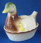 Click here to enlarge image and see more about item 4450: Figural Casserole Mallard Duckling With Duck Lid Staffs