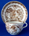 Aesthetic Transferware Cup And Saucer Child Dog Brown