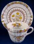 Click here to enlarge image and see more about item 4618: Spode Buttercup Cup And Saucer Maroon Transfer Yellow