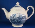 Teapot Blue Transferware Hunt Scene Antique American