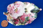 Click here to enlarge image and see more about item 5320ba: English Tea Bag Caddy Leaf Shape Chintz Royal Patrician