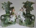 Click here to enlarge image and see more about item 5535aa: Staffordshire Spill Vase Pair Fairing Boy Girl Souvenir