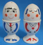 Mr And Mrs Eggcups With Salt And Pepper Heads Ceramic