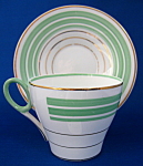 Shelley Cup and Saucer Oxford Art Deco Green Gold Bands