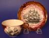Click here to enlarge image and see more about item 5962a: Tea Cup and Saucer Mulberry Luster Ship England Grays