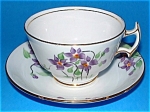 Click to view larger image of Antique Staffordshire Cup And Saucer Woodlands Violets (Image1)