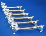 Click to view larger image of Knife Rests Art Deco Cat With Bow Silver England 6 Cats (Image1)