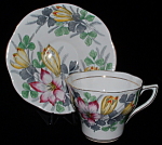 Rosina Shamrock Cup And Saucer England Crocus Tulip
