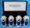 Click to view larger image of Salt and Pepper 2 Sets Boxes Silver Plate Cobalt Blue (Image1)