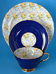 Click here to enlarge image and see more about item 6781: Shelley Teacup Trio Primrose Chintz Henley Cobalt Blue