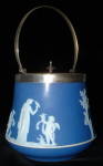 Wedgwood Biscuit Barrel Dark Blue Jasper Dip Sacrifice
