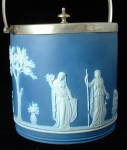Click to view larger image of Wedgwood Biscuit Jar Dark Blue Jasper Dip Peace Ceres (Image1)