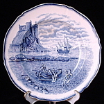 Click here to enlarge image and see more about item 6983: Plate Blue Transferware Galleon Steventon Antique Ship