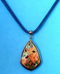 Cloisonne Enamel Pendant Puffy Pierced Blue Cord Pretty