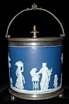 Click here to enlarge image and see more about item 7098a: Antique Biscuit Barrel Wedgwood Jasper Dip Dark Blue