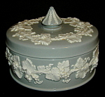 Click here to enlarge image and see more about item 7267: Wedgwood Green Embossed Queen's Ware Lidded Box