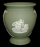 Click here to enlarge image and see more about item 7299: Wedgwood Green Jasper Vase Cupid Asleep Aurora Chariot