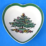Click here to enlarge image and see more about item 7375a: Spode Christmas Tree Heart Shape Dish Green Trim Sweet