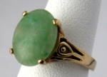Click here to enlarge image and see more about item 7423a: Chinese Apple Green Jade Ring 14kt Solid Gold Vintage Mount