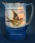 Click here to enlarge image and see more about item 7440a: Antique Staffordshire Bird Pitcher Jug Blue Porcelain Lovely Tall