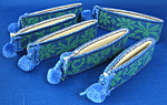 Click here to enlarge image and see more about item 7626: Drink Sleeves Retro Mid Century Woven Pom Poms Set 6