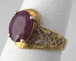 Ring 10KT Gold Natural Oval Ruby Filigree Mount Lacy