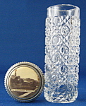 Hat Pin Holder Souvenir Photo Waffle Glass Bottle Old