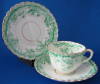 Click to view larger image of Antique Green Transferware Cup Saucer Plate Floral Trio (Image2)