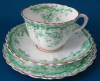 Click to view larger image of Antique Green Transferware Cup Saucer Plate Floral Trio (Image3)
