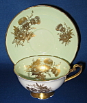 Shelley Gold Thistles Cup and Saucer Pale Green Lincoln