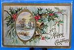 Postcard Embossed A Happy Christmas Unused Holly Snow