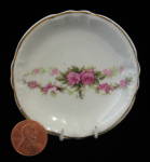 Click here to enlarge image and see more about item 8153: English Butter Pat Antique Rose Swag Gold Teabag Caddy
