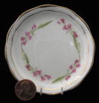Click here to enlarge image and see more about item 8159: Butter Pat Pink Harebell Antique English Gold Trim Dish