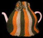 Knitted English Tea Cozy RetroOrange Green Tan Cosy