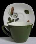 Click here to enlarge image and see more about item 8233: Cup And Saucer Avocado Riverside Mid-Century Cattails