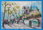 Postcard Signed M Girard Watercolor Paris Notre Dame