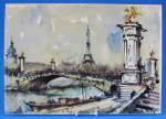 Postcard Signed Girard Watercolor Paris Pont Alexandre