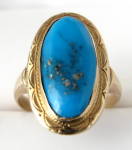 Turquoise Ring Matrix Silver 10kt Gold Oval Fancy Bezel