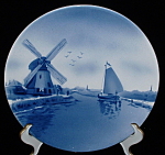 Antique Delft Plate Windmill Boat Victorian Wall Plaque