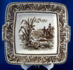 Click to view larger image of Grindley Daffodil Brown Transferware Square Plate 1882 (Image1)