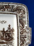 Click to view larger image of Grindley Daffodil Brown Transferware Square Plate 1882 (Image3)