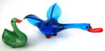 Click here to enlarge image and see more about item 8707: Art Glass Green Duck And Blue Goose Vintage Mouth Blown